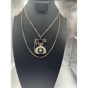 Telephone Necklace Rhinestones Costume Vintage Whimsical Long Chain